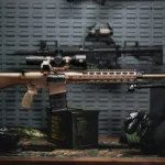 Rifle on a table next to other items