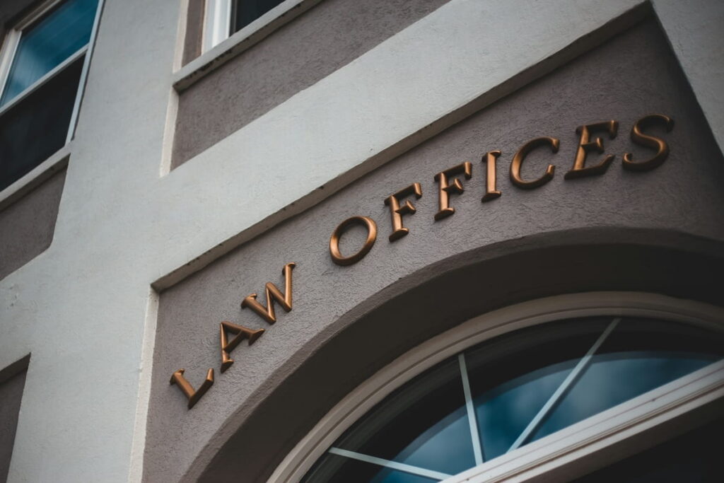 Building facade with "Law Offices" sign above the entrance